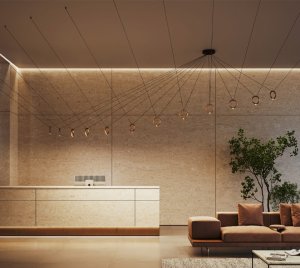 Artistic LED Ring Light Concept with Flexible Cable Suspension and Refined Modern Geometry