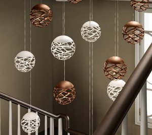 Decorative LED Pendant Light in Spherical Form with Laser-Cut Motifs and Adjustable Canopy Configurations