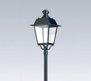 Post Top LED Street Light with Classic Lantern Design for Sidewalks, Parks, Parking Areas, and Residential Streets