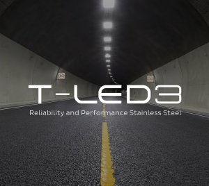 Stainless Steel LED Tunnel Floodlight with Integrated Optical Modules for Continuous Operation in Corrosive Road Tunnel Conditions