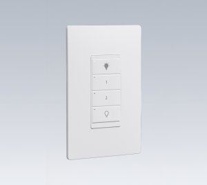 Four-Button Wireless 0-10V Dimmer Switch with Scene Recall and Bluetooth Mesh Lighting Control Integration