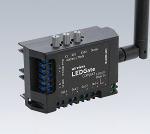 Wireless BeDMX and DMX512 LED Controller and Regulated Power Supply with 12-24V DC Input and Four PWM Output Channels