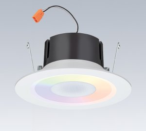 Smart RGBW LED Downlight with Integrated Bluetooth Speaker and Tunable White Lighting for Connected Homes