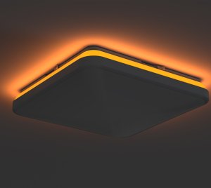 15-Inch Low Profile Square Flush Mount LED Ceiling Light with Amber Nightlight Glow and Switchable White Technology