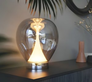Luxury Ambient Glass Table Lamp with Reflective Metallic Gradient for Residential Interiors