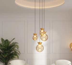 Glass Sphere Pendant Light with Hidden Glowing Core and Integrated 2700K LED Module