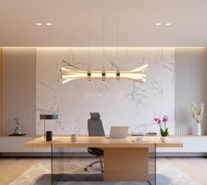 Sculptural Linear Suspension Light with Elongated Branch Tubes and Integrated LED Module for Balanced Ambient Light