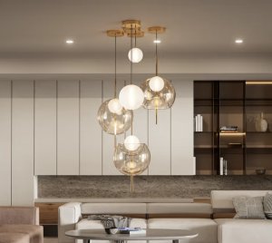 Single or Cluster LED Glass Pendant Light with Sandblasted Sphere for Office, Dining, and Hospitality Spaces