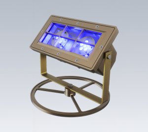 Cast Bronze Submersible LED Fountain Light with Blue, Green, and Red Monochromatic Output