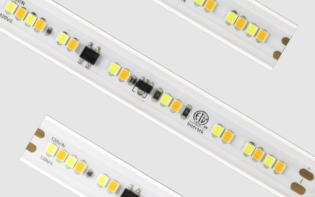 120V AC Warm Dim LED Strip Lights for Landscape and Exterior Architectural Lighting Projects