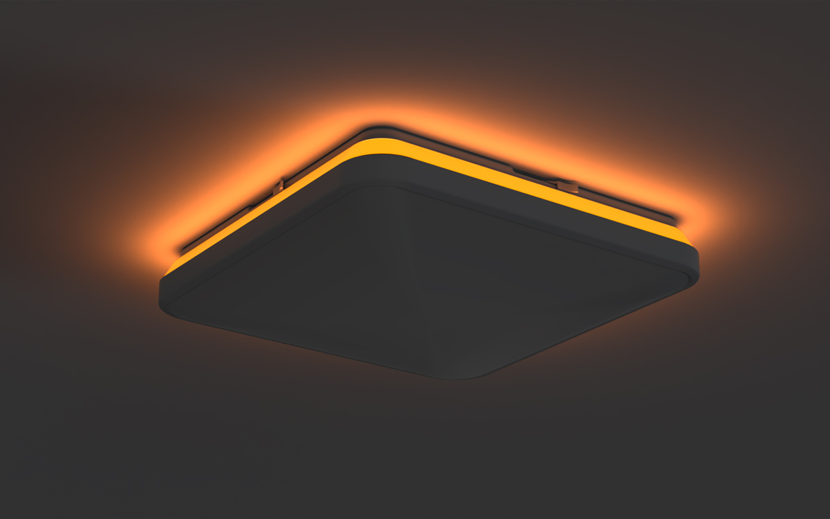 15-Inch Low Profile Square Flush Mount LED Ceiling Light with Amber Nightlight Glow and Switchable White Technology