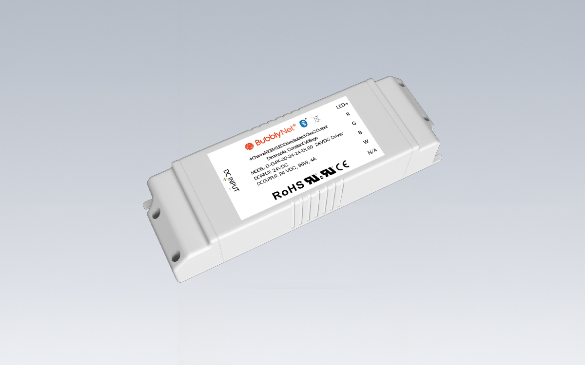 4-Channel Wireless Bluetooth Mesh 24VDC RGBW LED Driver for LED Strip Lights with Smooth Linear and Logarithmic Dimming Profiles