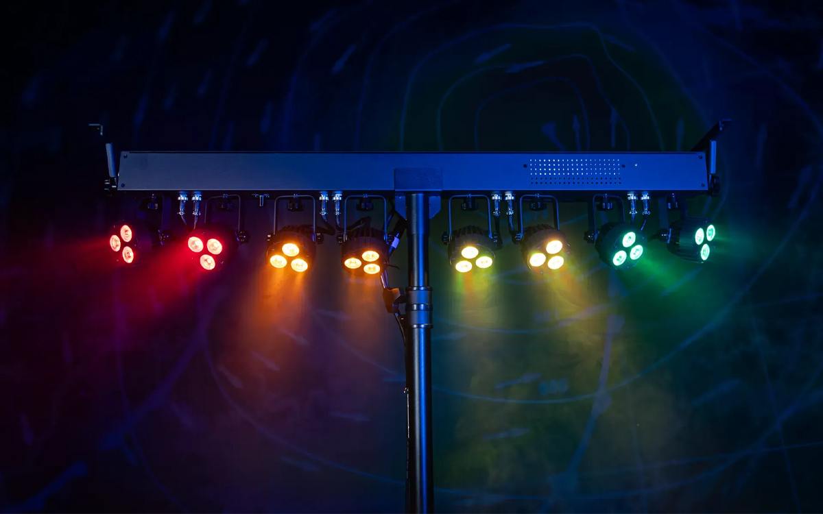 6-In-1 Portable LED Lighting System with Eight Individually Controllable Fixtures and Wireless Rechargeable Footswitch