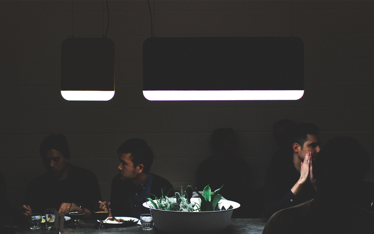 Acoustic LED Pendant Light with Slim Profile, Merino Wool Panels, and Sound Absorption for Open Office Interiors