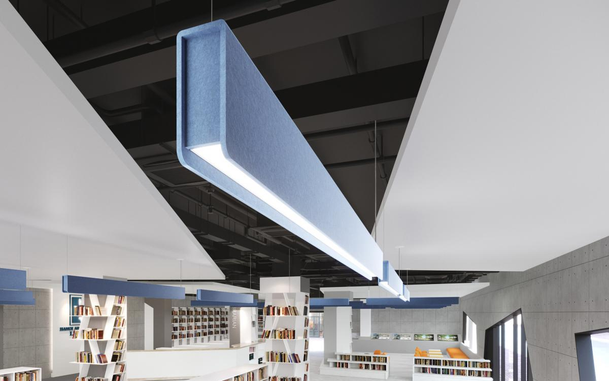 Acoustic Linear LED Pendant Light with High NRC Sound-Absorbing PET Panels