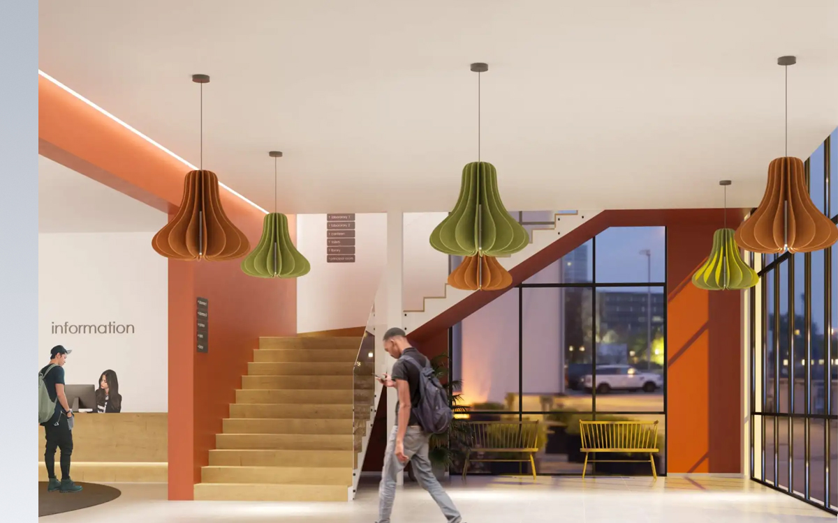 Acoustic Pendant Light with Integrated LED Cylinder for Modern Architectural and Interior Design Applications