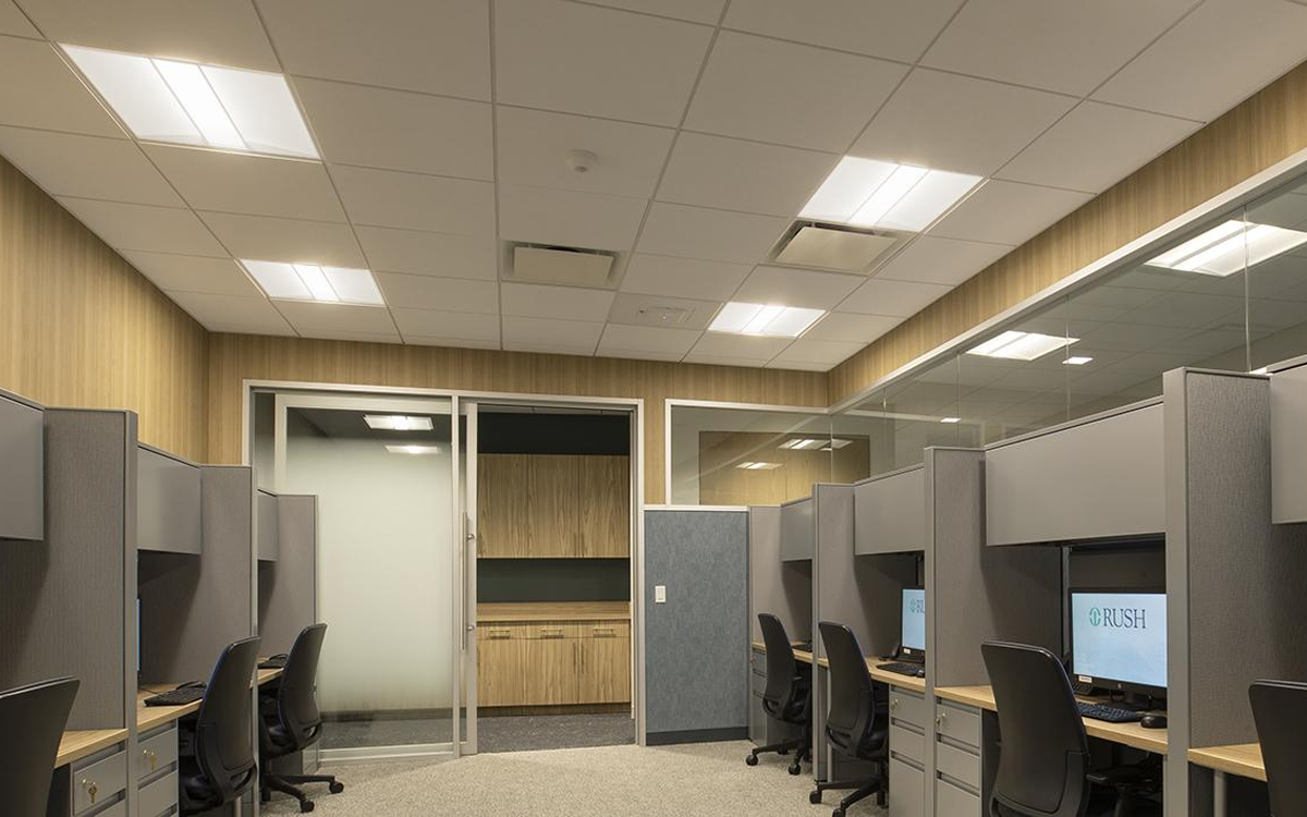 Architectural LED Troffer Light with Connected Lighting Control and Emergency Battery Backup