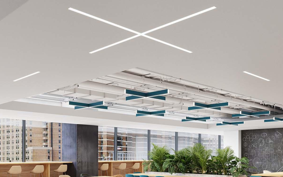Architectural X Shaped Recessed LED Fixture with Narrow Aperture, PoE Compatibility, Emergency Battery Backup