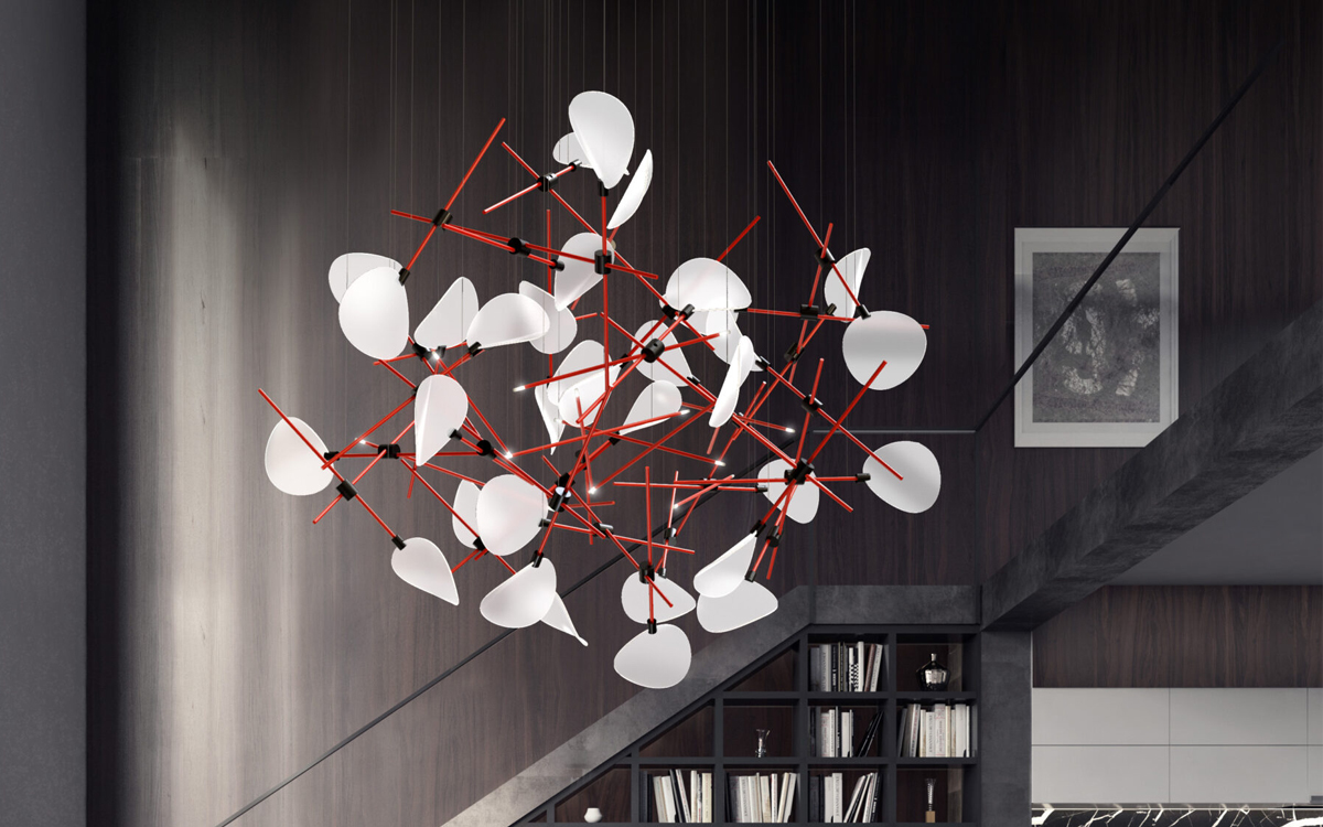 Artistic Chandelier Light with Customizable Color Tubes and Suspended Acrylic Forms