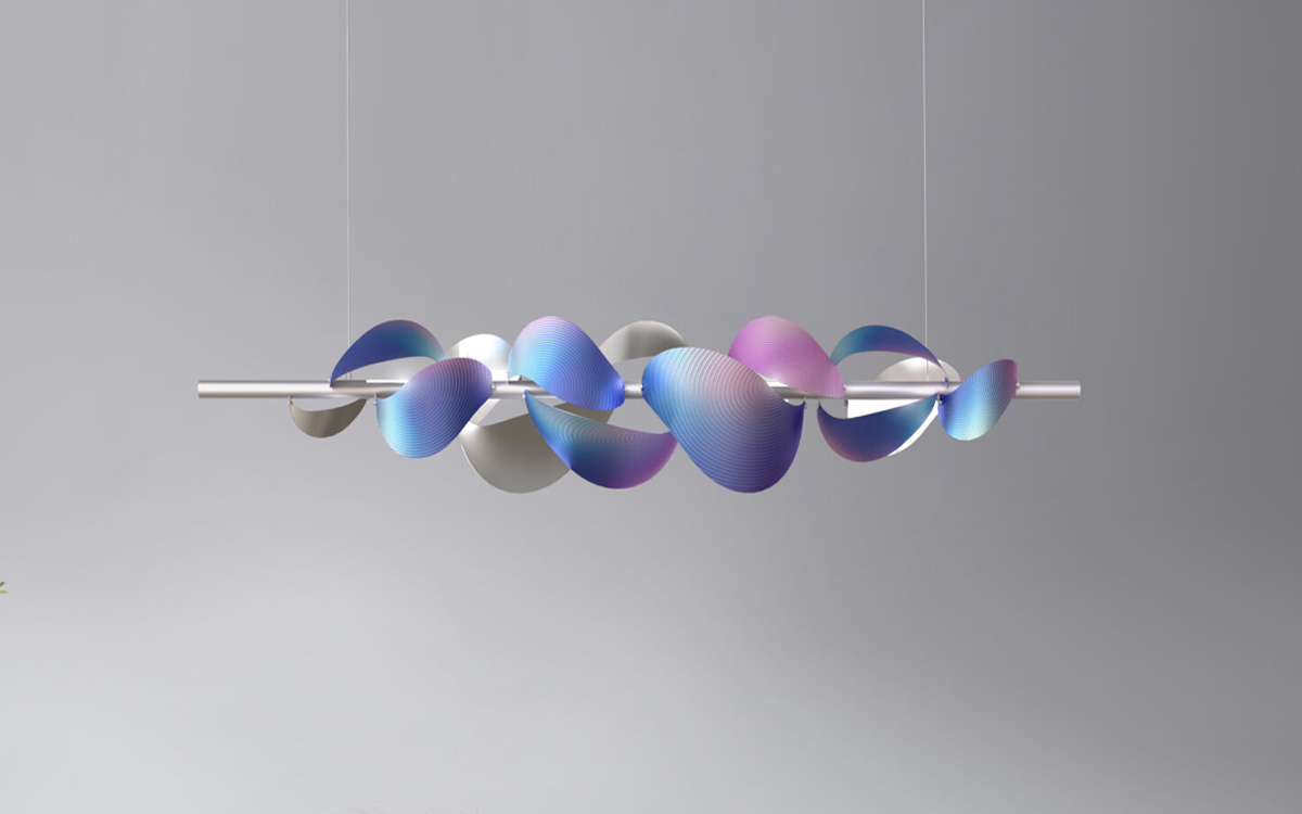 Artistic Chandelier Light with Sculptural Rolled Metal Design and Poetic Glow of LED Neon Strip