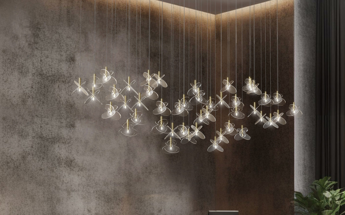 Artistic Chandelier Light with Wing-Like Acrylic Elements and Integrated Bi-Pin LED Bulbs for Magical Glow