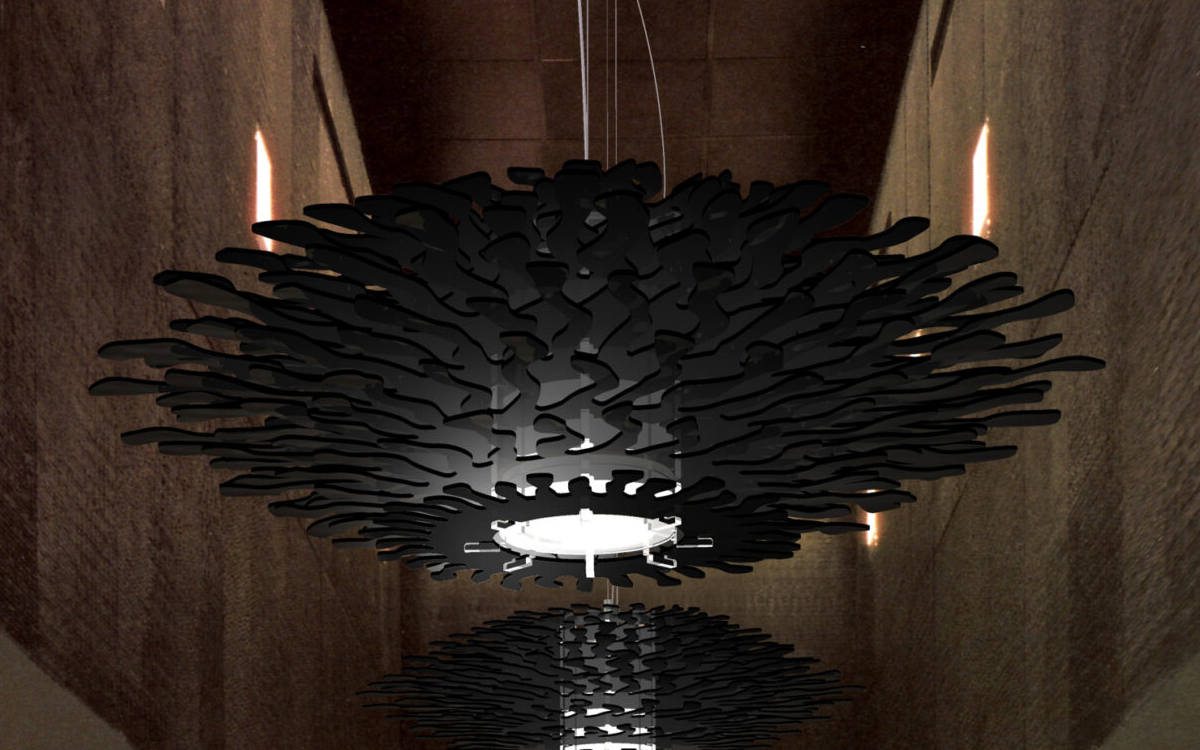 Artistic Contemporary Pendant Light with Layered Coral Acrylic Discs and Radiant Central LED for Sophisticated Interiors