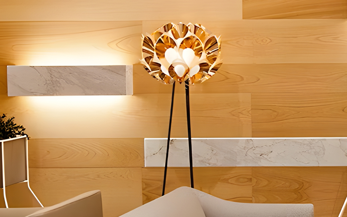 Artistic Floor Lamp with Innovative Aluminum Vaporization Finish, Reflective Petals, and Dimmable LED Lighting