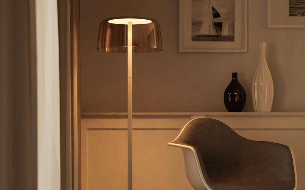 Artistic Floor Lamp with Sculptural Transparent Light Shade for Workspaces, Homes, or Hospitality Spaces