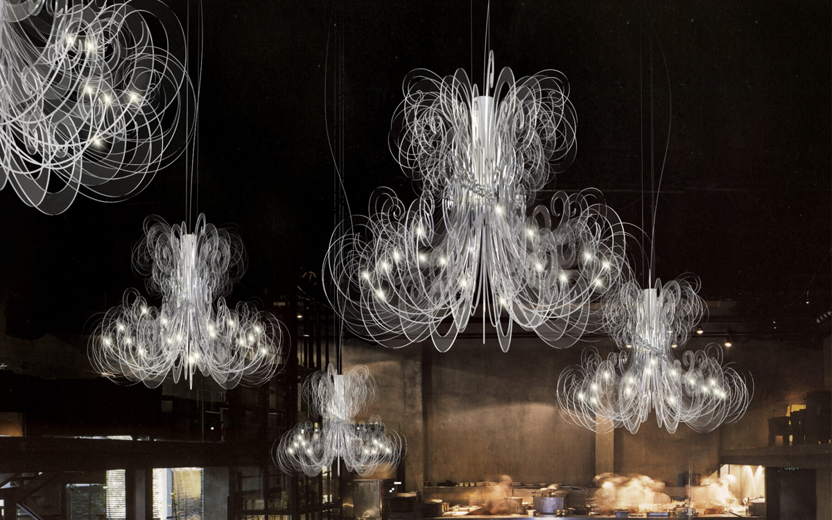 Avant-Garde Chandelier with Clear Acrylic Swirls and Bi-Pin LED Bulbs for Modern Statement Interiors