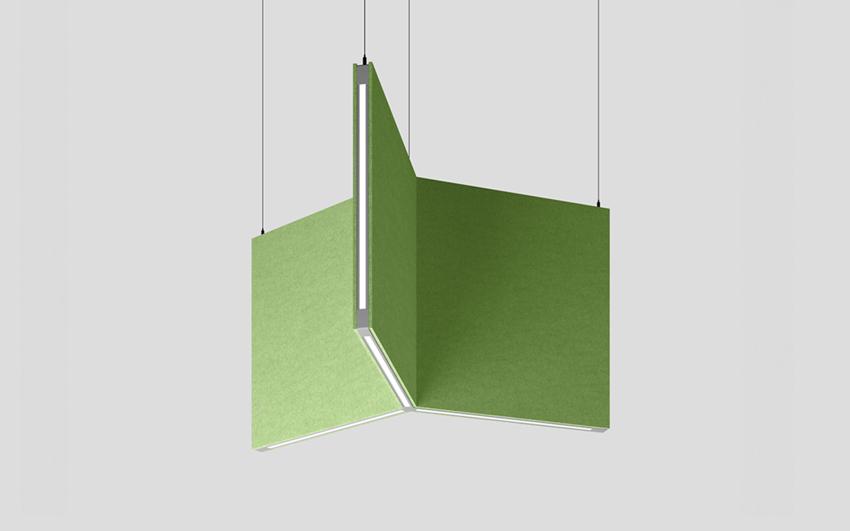 Axis Spatial SoftZone Acoustic Pendant Lighting Panels in Linear, Zigzag, Square, and Continuous Form Designs
