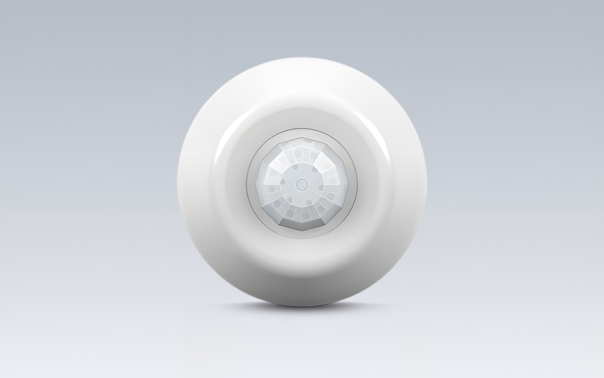 Battery Powered Wireless Ceiling Mount Occupancy Sensor with PIR and Acoustic Detection for Commercial and Institutional Lighting Control Applications