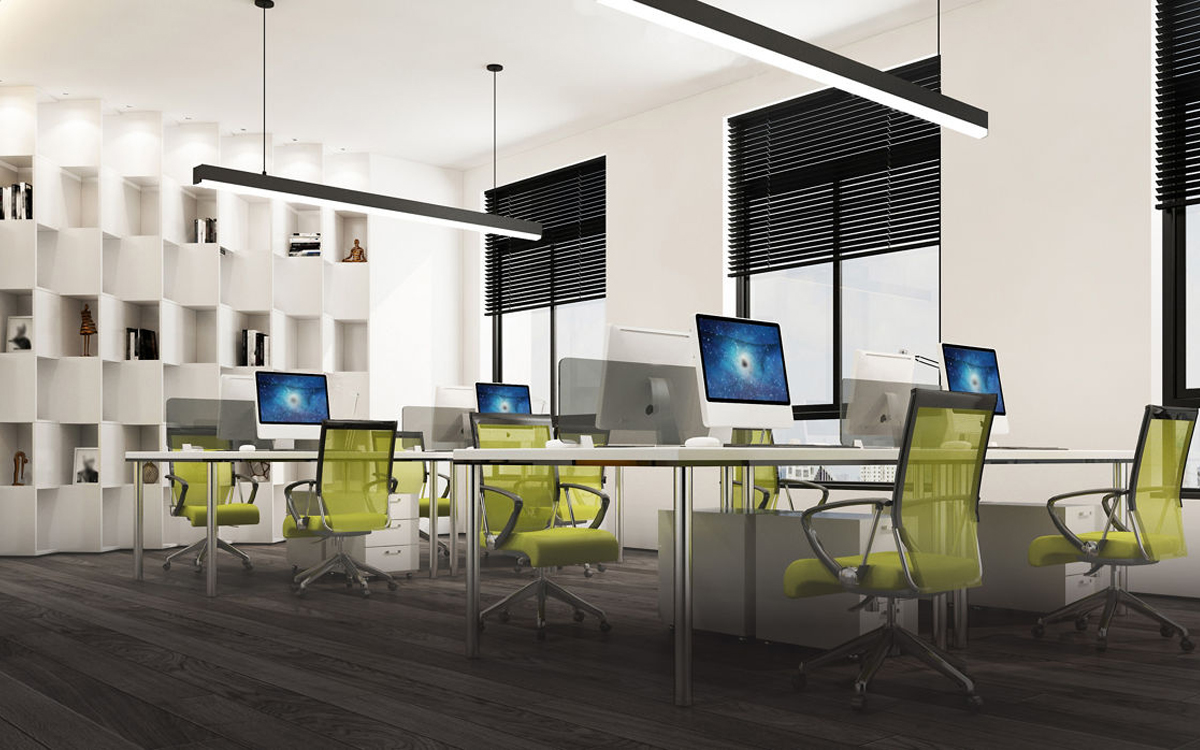 Bidirectional Suspended or Wall-Mounted LED Drop Lens Light for Libraries, Offices, and Retail Interiors
