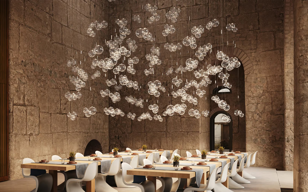 Blown Glass LED Pendant Light with Artistic Bubble-Inspired Design and Versatile Installation Options