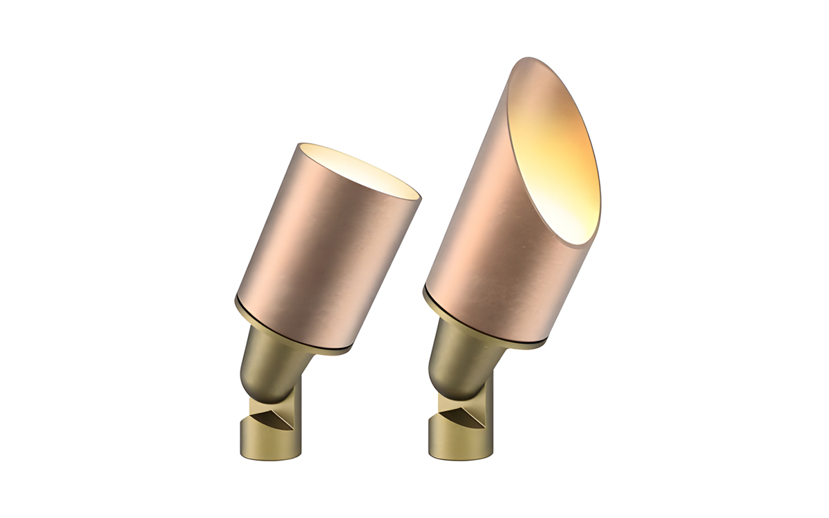 Brass Finish LED Landscape Light with Adjustable Beam Angles and Full Zoning/Dimming Capability