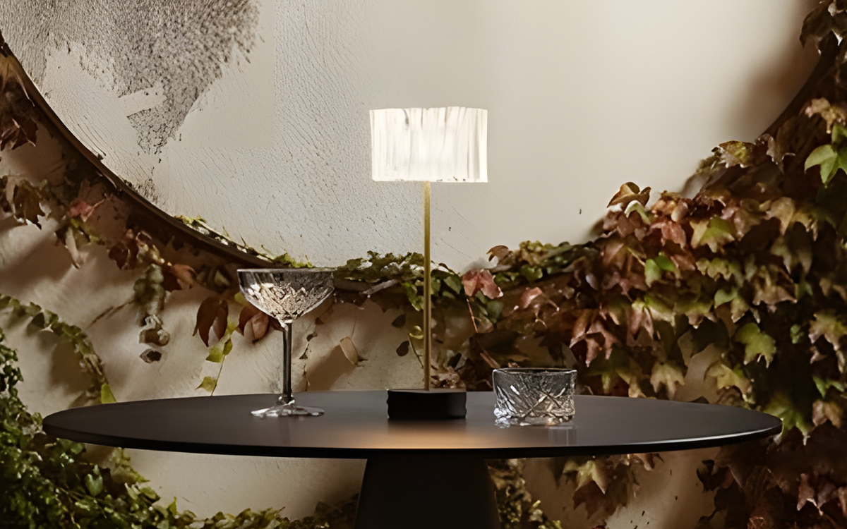 Contemporary Battery-Operated Table Lamp with Satin White Diffuser and Rechargeable LED Light