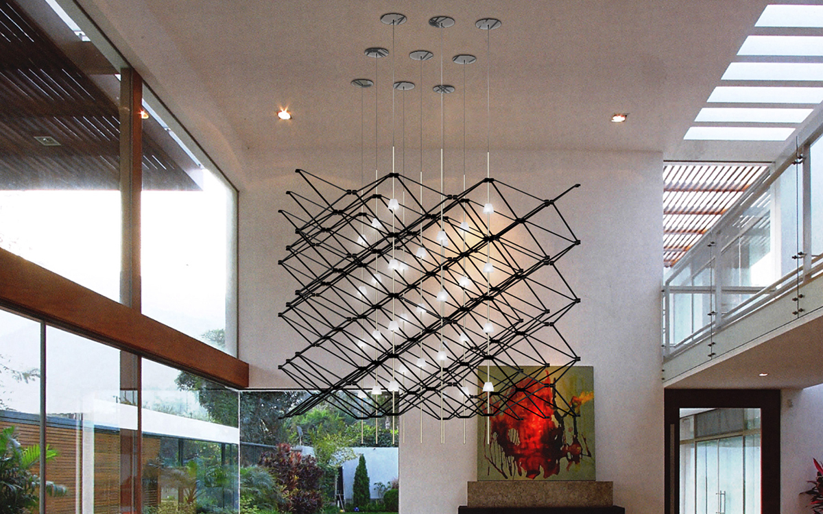 Contemporary Chandelier Light with Geometric Trapezoid Design and 3D-Printed Acrylic Connectors