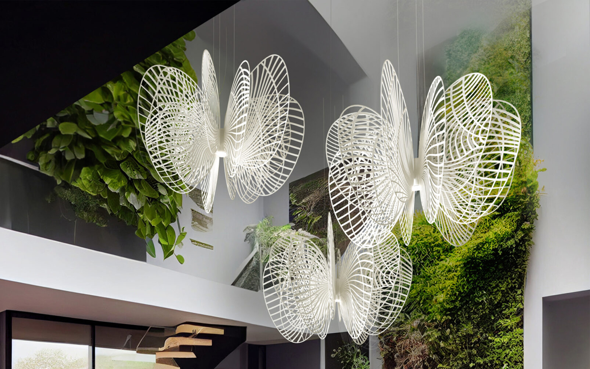 Contemporary Chandelier Light with Sculptural Steel Wings and Dynamic Ambient Lighting