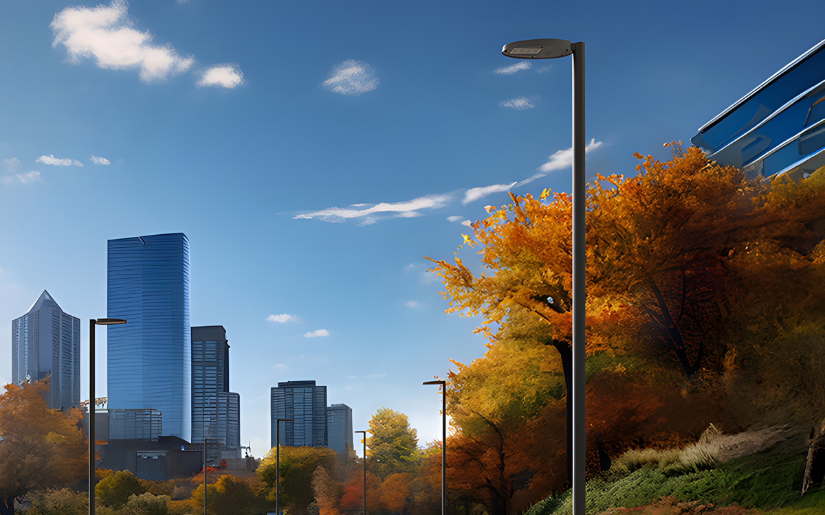 Contemporary Pole-Top LED Street Light for Urban Environments with Dynamic White and Smart Lighting Control Integration