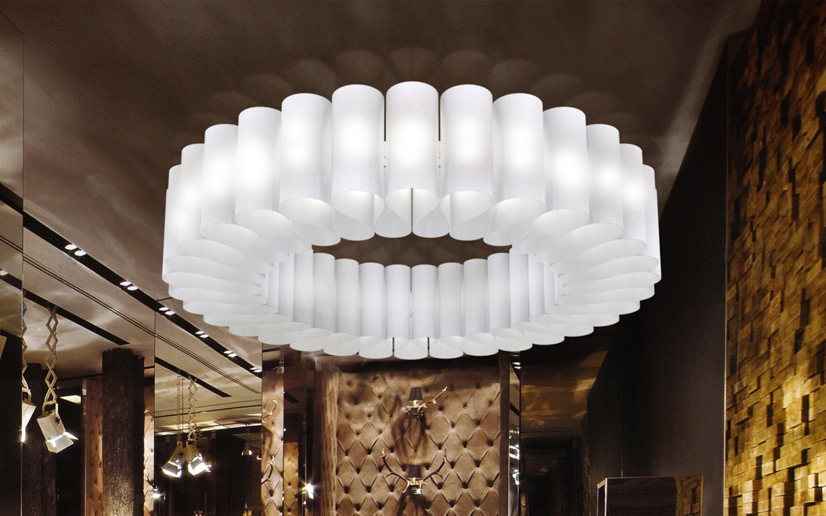 Contemporary Ring Pendant Chandelier with Layered Opal Polycarbonate Columns and Diffused LED Glow