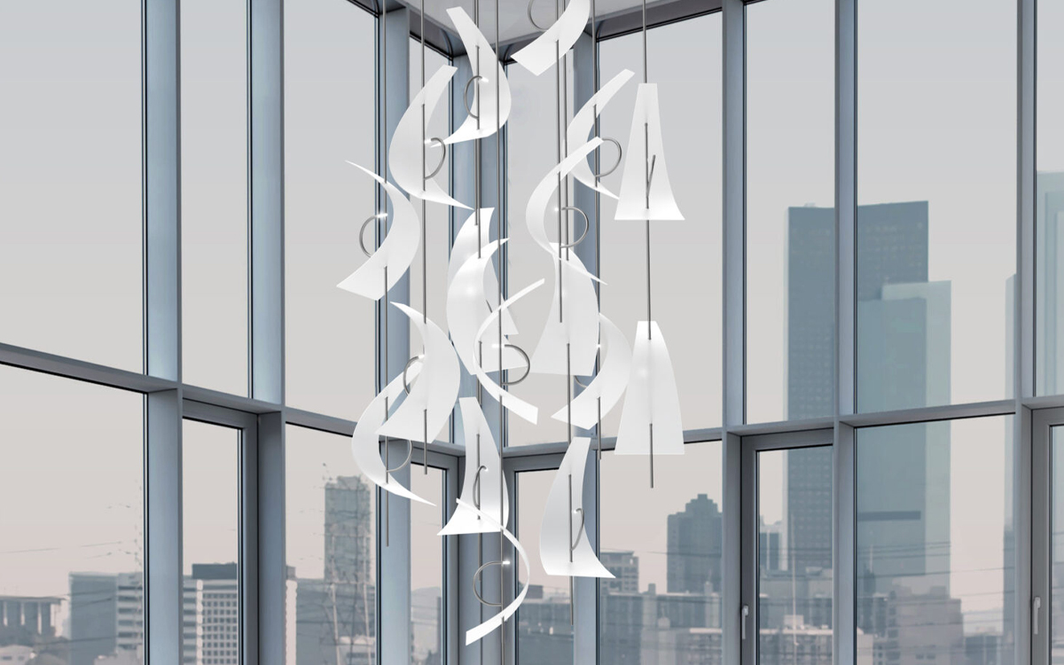 Contemporary Sail-Inspired Chandelier Light with Sculptural Acrylic Blades for Coastal Homes and Nautical-Themed Interiors