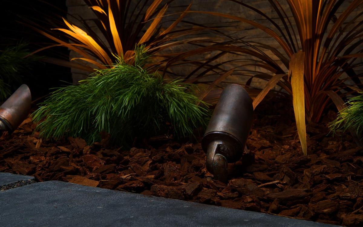 Copper and Brass LED Uplight for Coastal and Harsh Environment Landscape Lighting