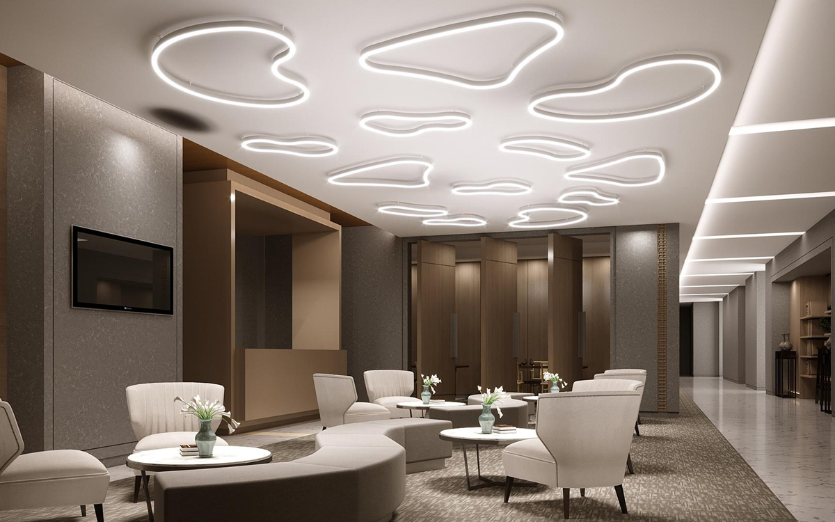 Curvilinear LED Wall and Ceiling Lights with Multiple Sizes and Organic Shapes