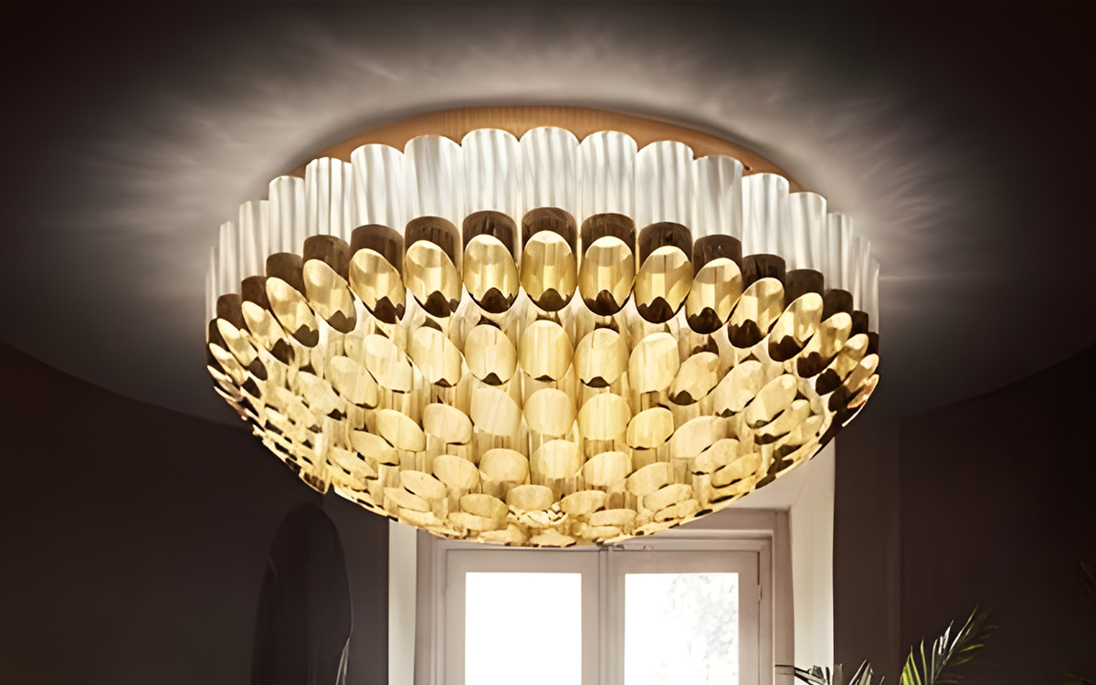 Decorative Ceiling Light with Handcrafted Details, Metallic Crowns, and Replaceable LED Filament Bulbs