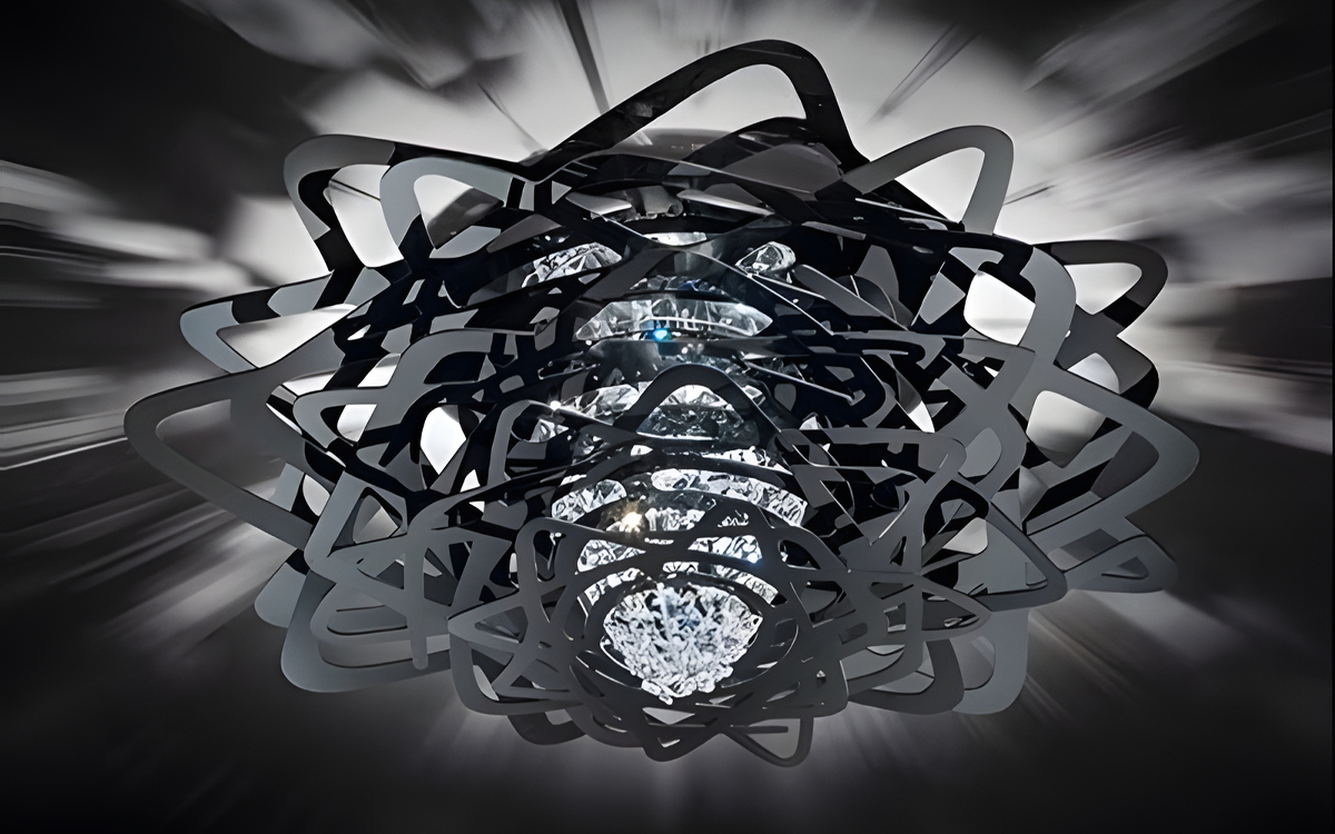Decorative Ceiling Light with Rose-Gold Crystals and Methacrylate Design for Luxury Interiors