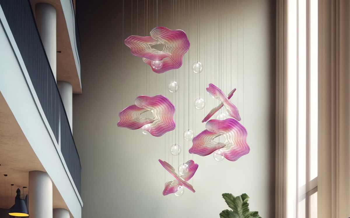 Decorative Chandelier Light with Acrylic Panels and Concealed LED Lighting for Elegant Calm Spaces