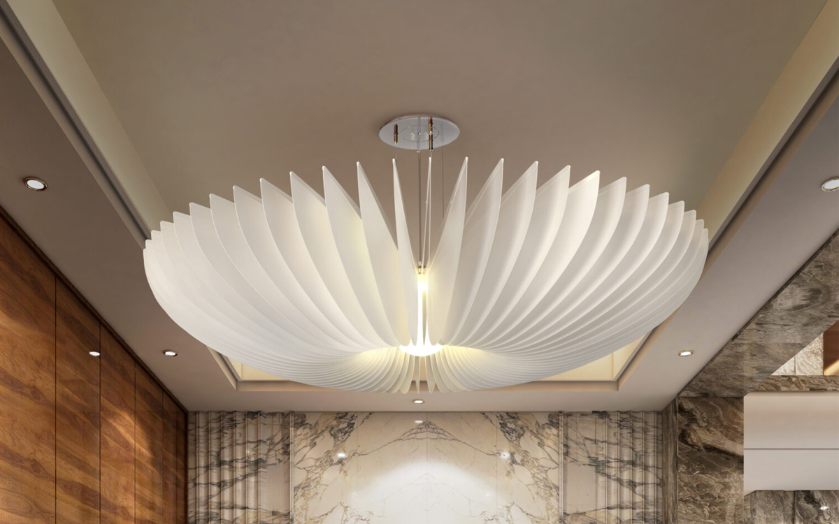 Decorative Chandelier Light with Acrylic Sheets Radiating from a Central Core