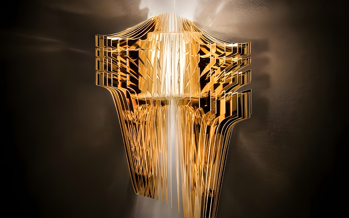 Decorative Wall Lamp in Gold and Transparent Finishes with Sculptural Fluid Design