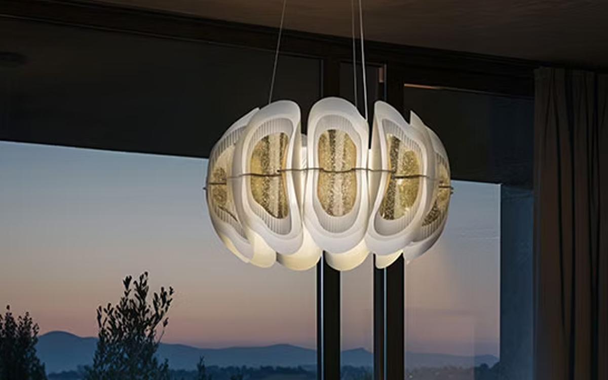 Designer Chandelier Light Inspired by the Northern Lights with White, Gold, or Silver Finish for Elegant Modern Interiors