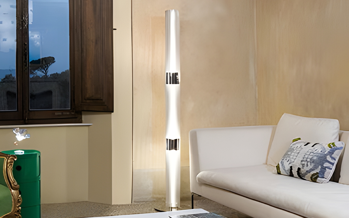 Designer Mid-Century Inspired Floor Lamp with Hand-Moulded Technopolymer Glass and Integrated Dimmer