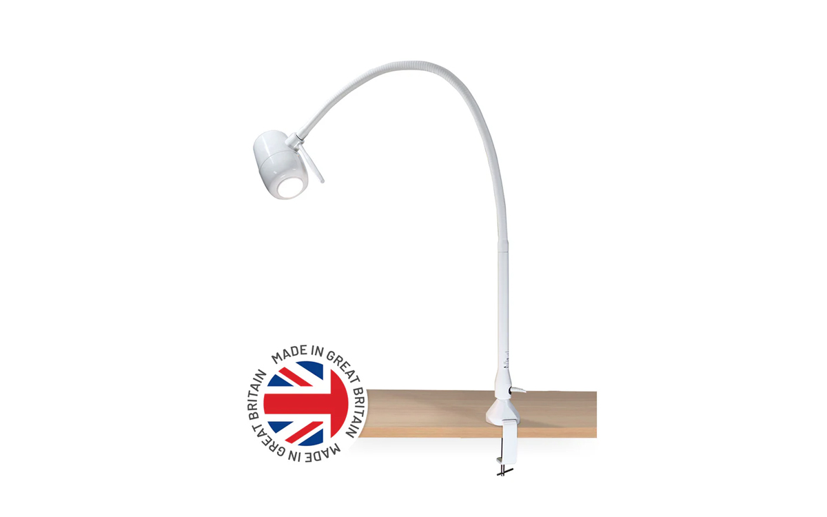 Desk-Clamp LED Examination Light for Infection-Controlled Medical Environments with Optional Battery Backup